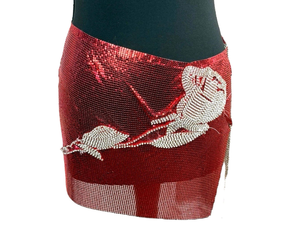 Pretty Little Thing Red Metal Mesh Mini Skirt Open Side Women’s UK Size 8