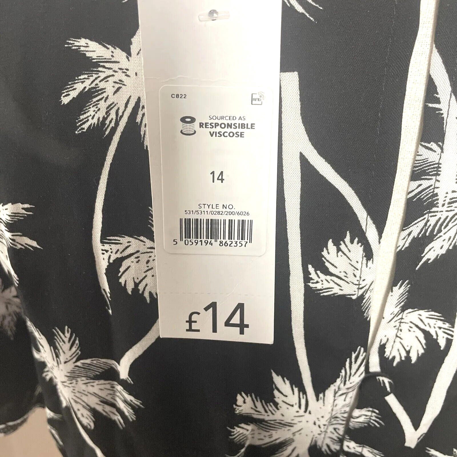 George Blouse Palm Print Black Short Sleeve Top Women's UK Size 14