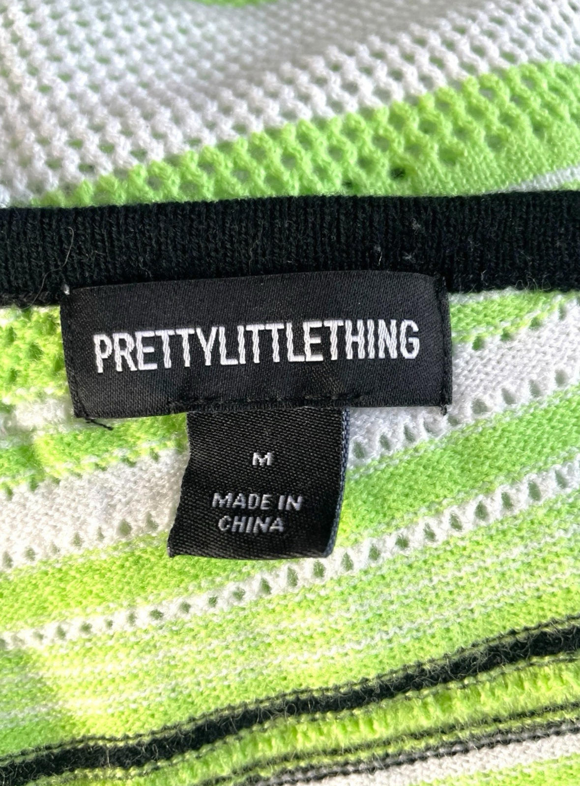 Pretty Little Thing Knit Skirt Women’s UK Size 10 Green Striped Sheer Summer