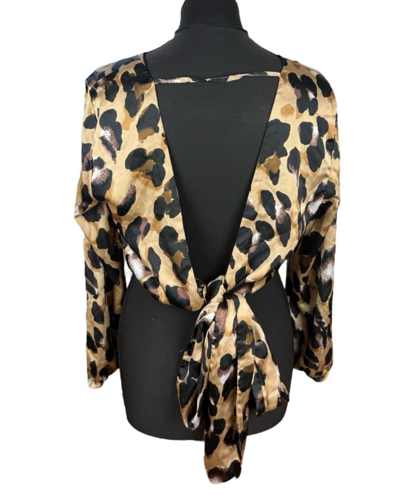 Boohoo Satin Croptop Leopard Print Backless V Neck Women’s UK Size 12