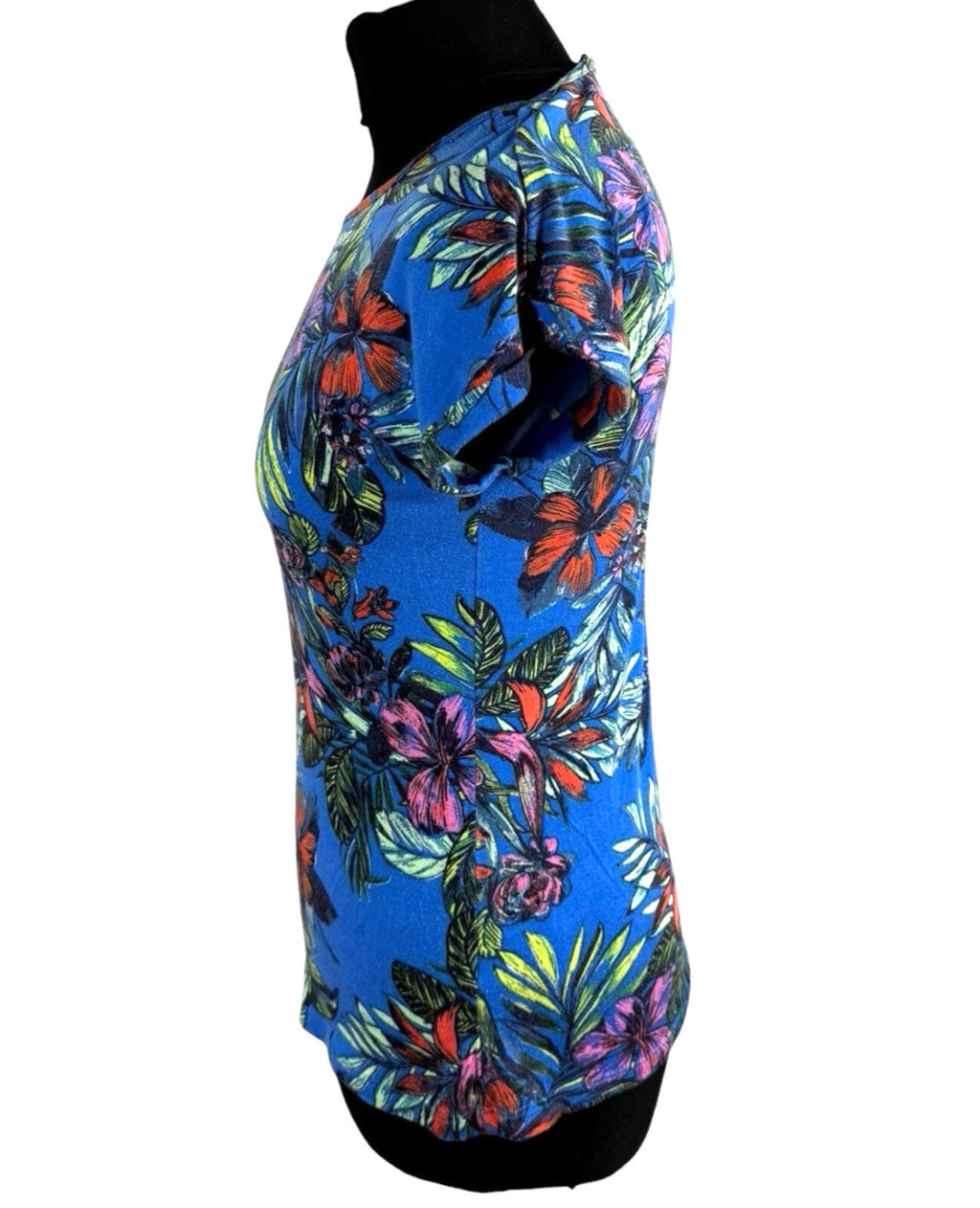 Peacocks T-Shirt Blouse Women’s UK Size 8 Tropical Print Zip Back Multicolour