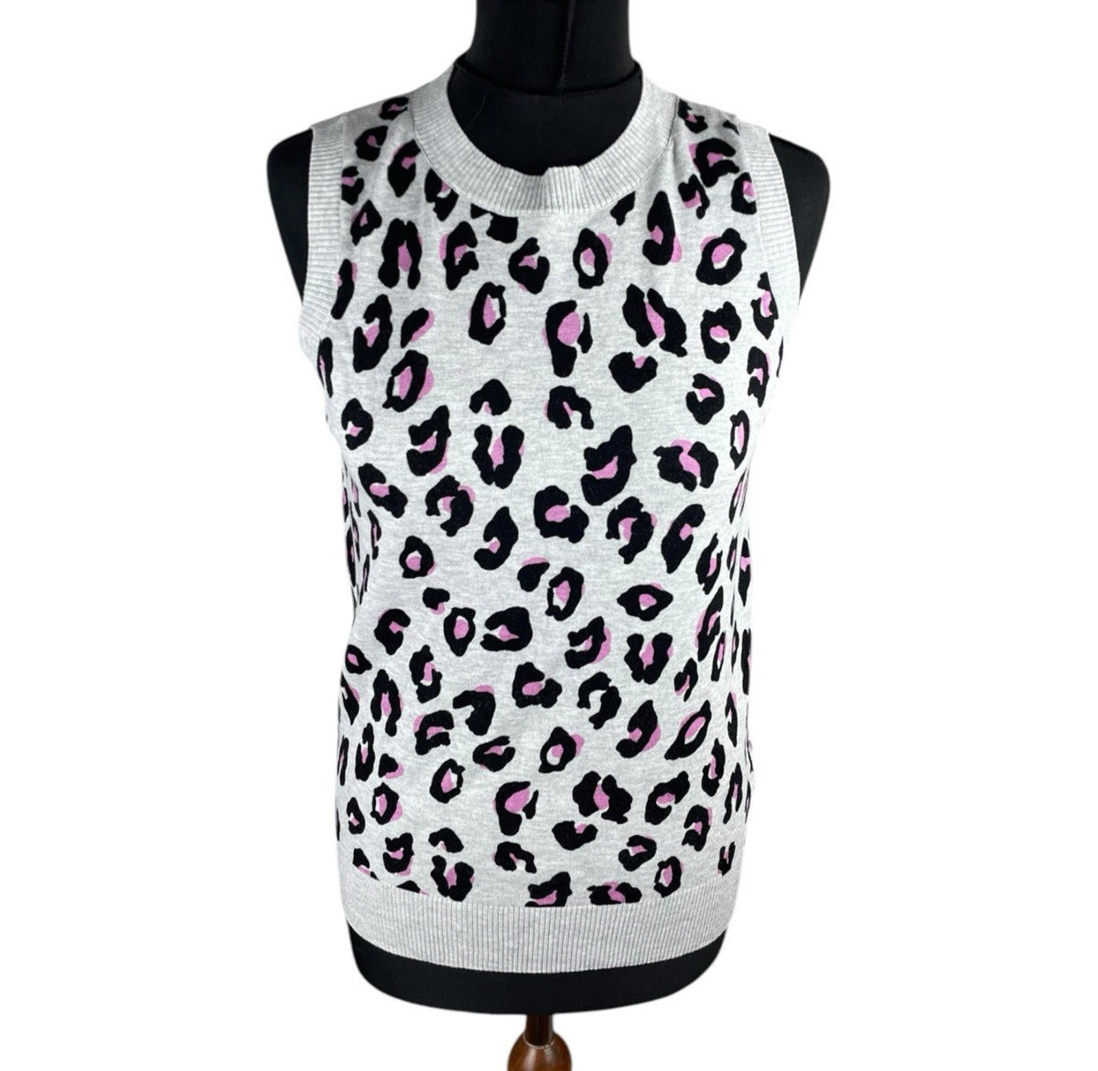 Next Leopard Print Tight Knit Jumper Vest Women’s UK Size 8 Grey Black & Pink