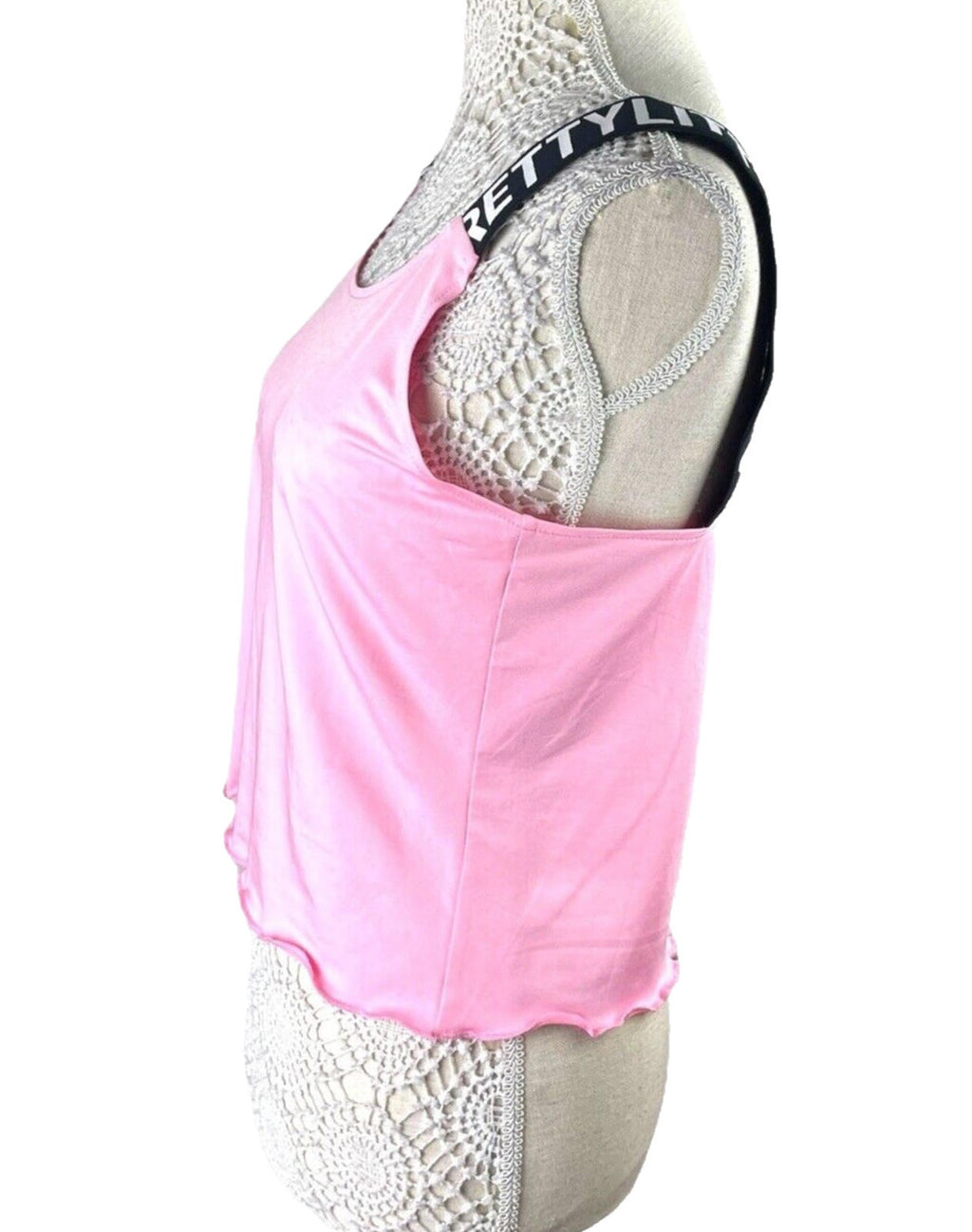 Pretty Little Thing Pink Tank Top Logo Band Straps Women’s UK Size S