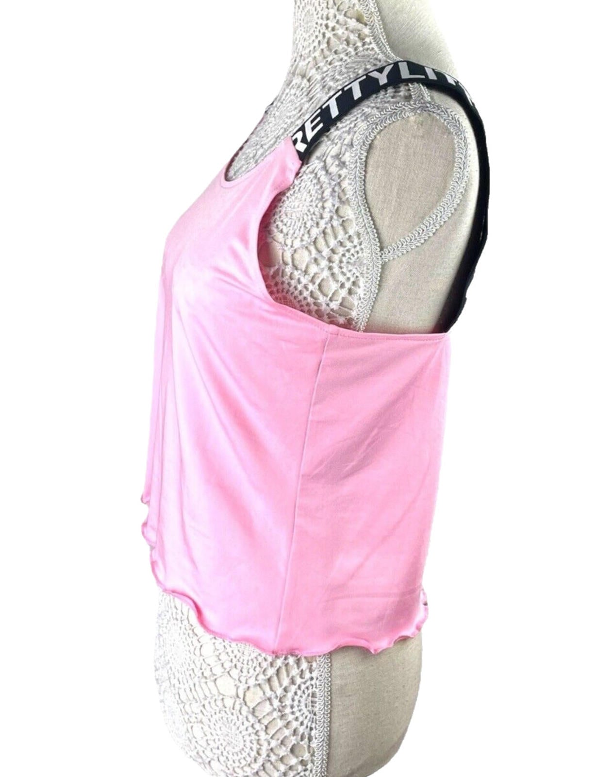 Pretty Little Thing Pink Tank Top Logo Band Straps Women’s UK Size S