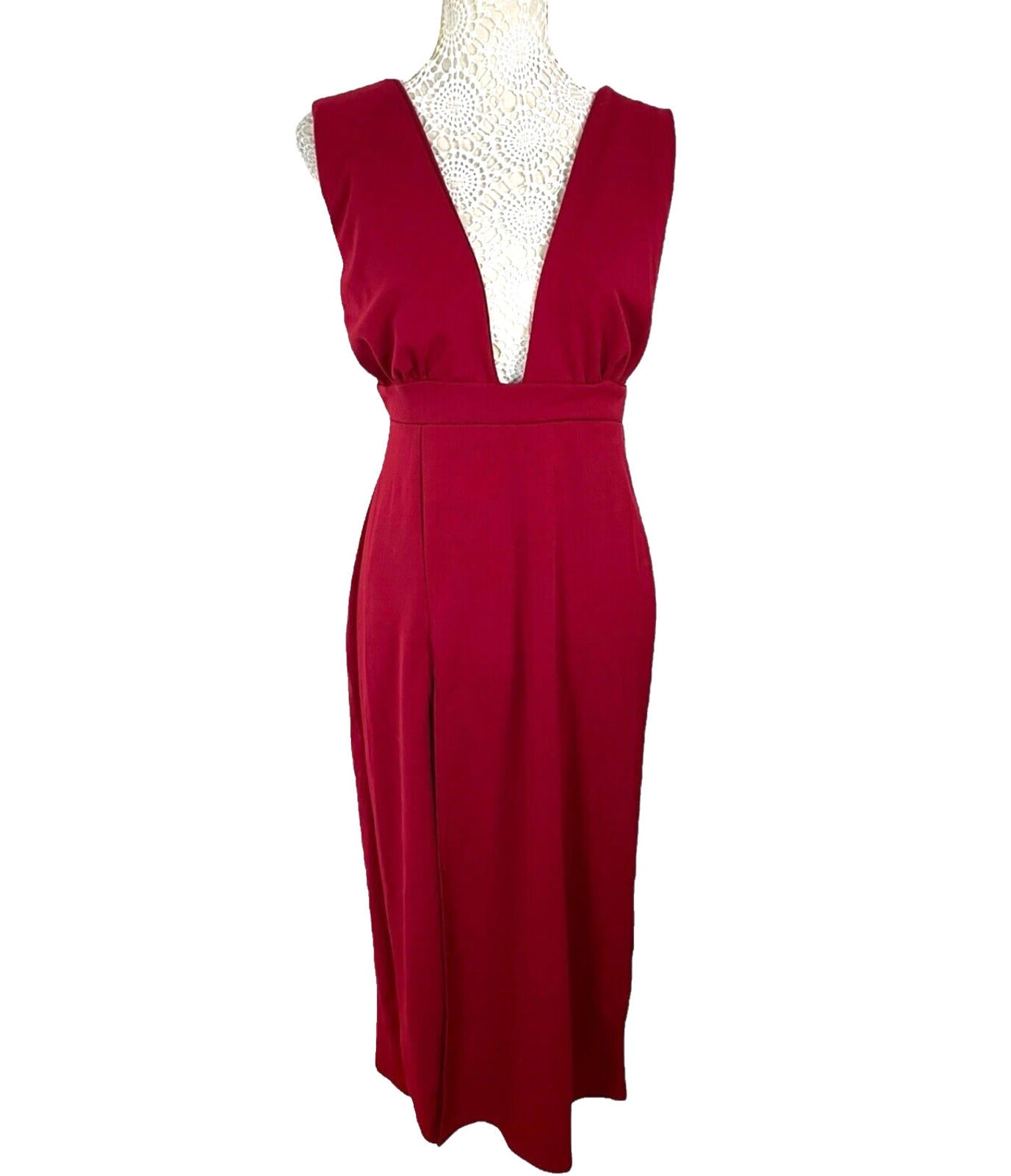 Nasty Gal Dress Red Long Deep Plunge Side Slit Women’s UK Size 8
