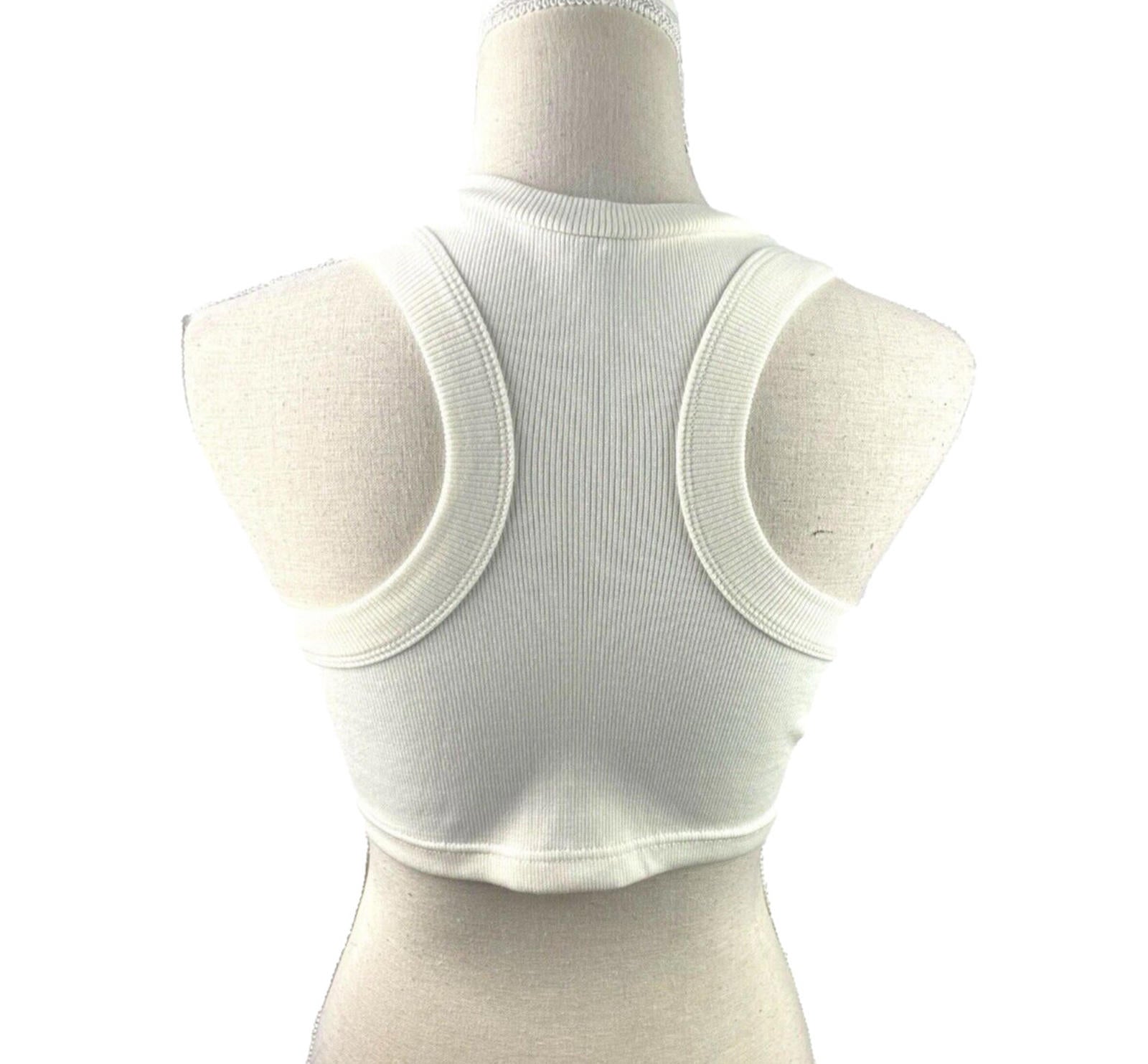 Ribbed Racerback Crop Top Women’s UK Size S Ivory Crew Neck Sleeveless Summer