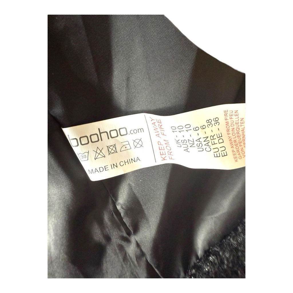 Boohoo Black Teddy Fleece Coat Relaxed Fit Collared Women’s UK Size 10