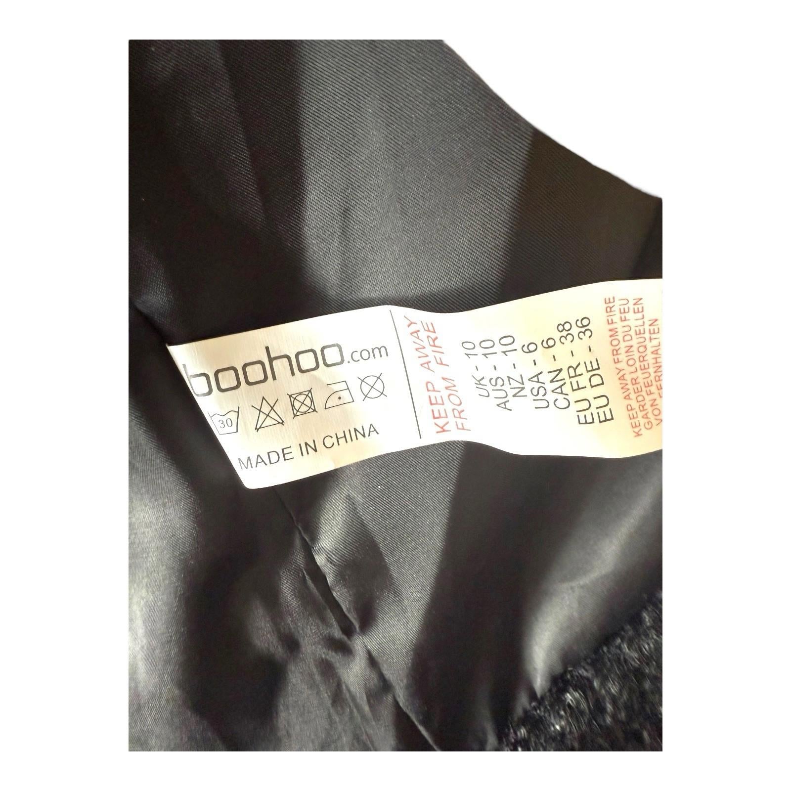 Boohoo Black Teddy Fleece Coat Relaxed Fit Collared Women’s UK Size 10