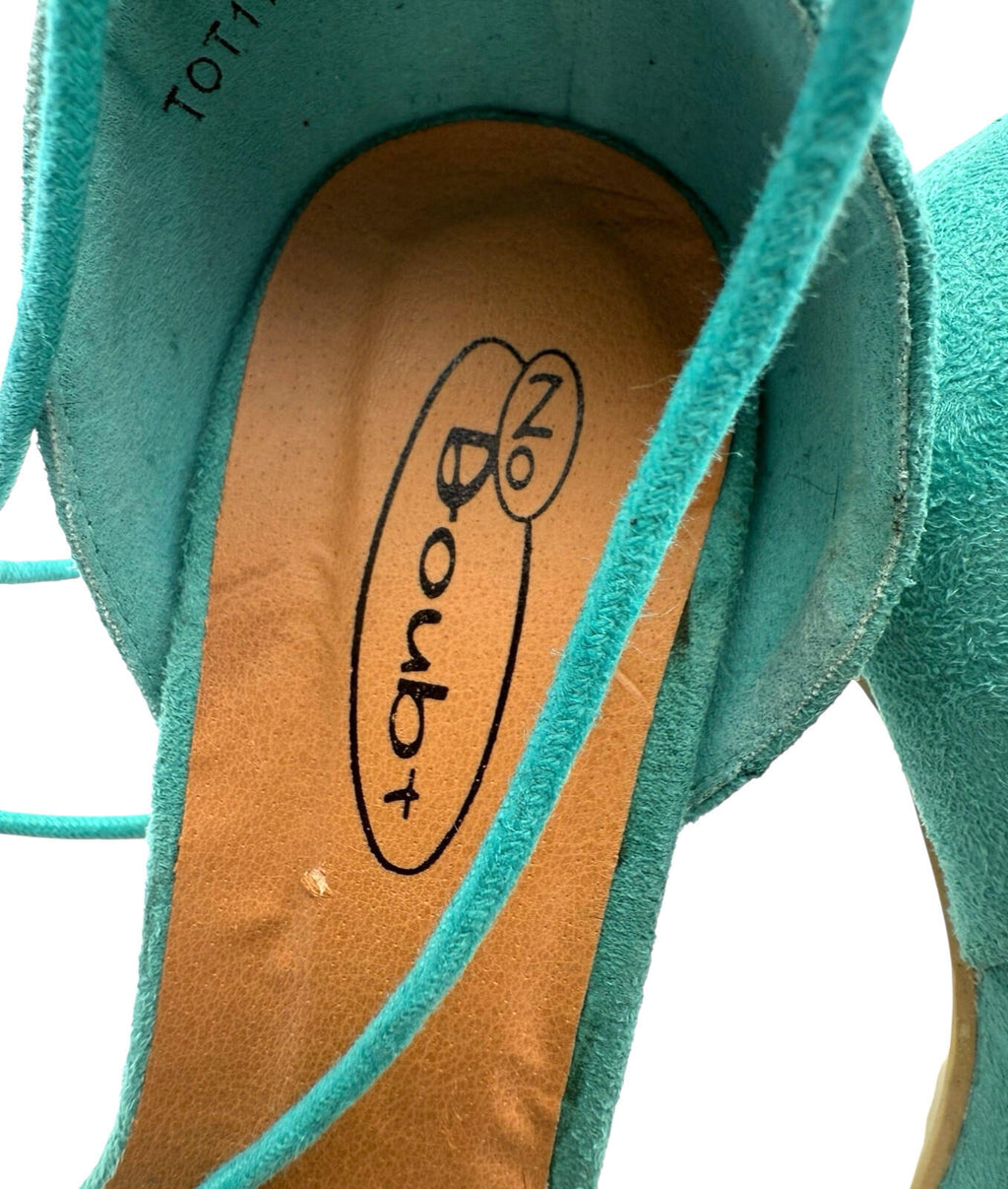 No Doubt Strap Up Stiletto Shoes Women’s UK Size 4 Open Tasseled Toe Green Suede