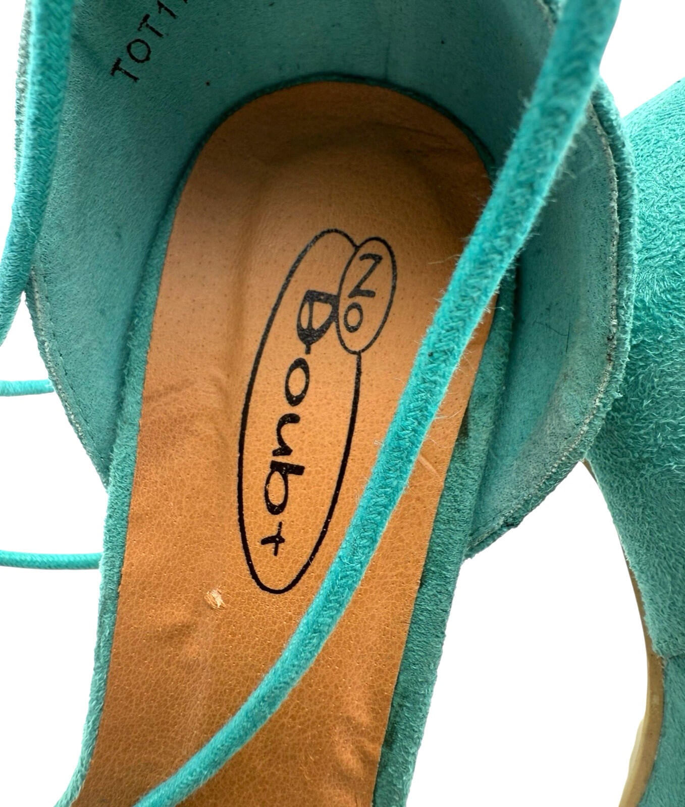 No Doubt Strap Up Stiletto Shoes Women’s UK Size 4 Open Tasseled Toe Green Suede