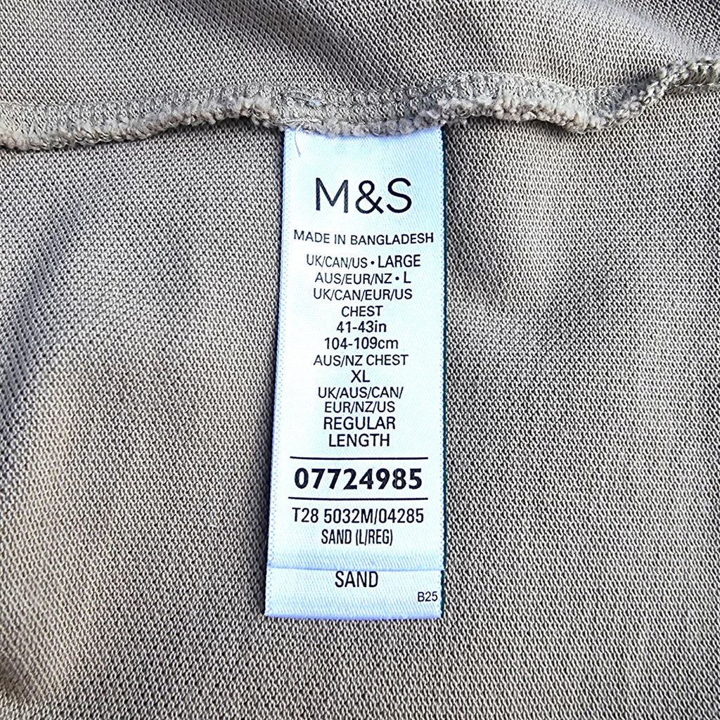 M&S Polo Shirt Men's UK Size L Beige Sand Short Sleeve 100% Cotton 41-43" Chest