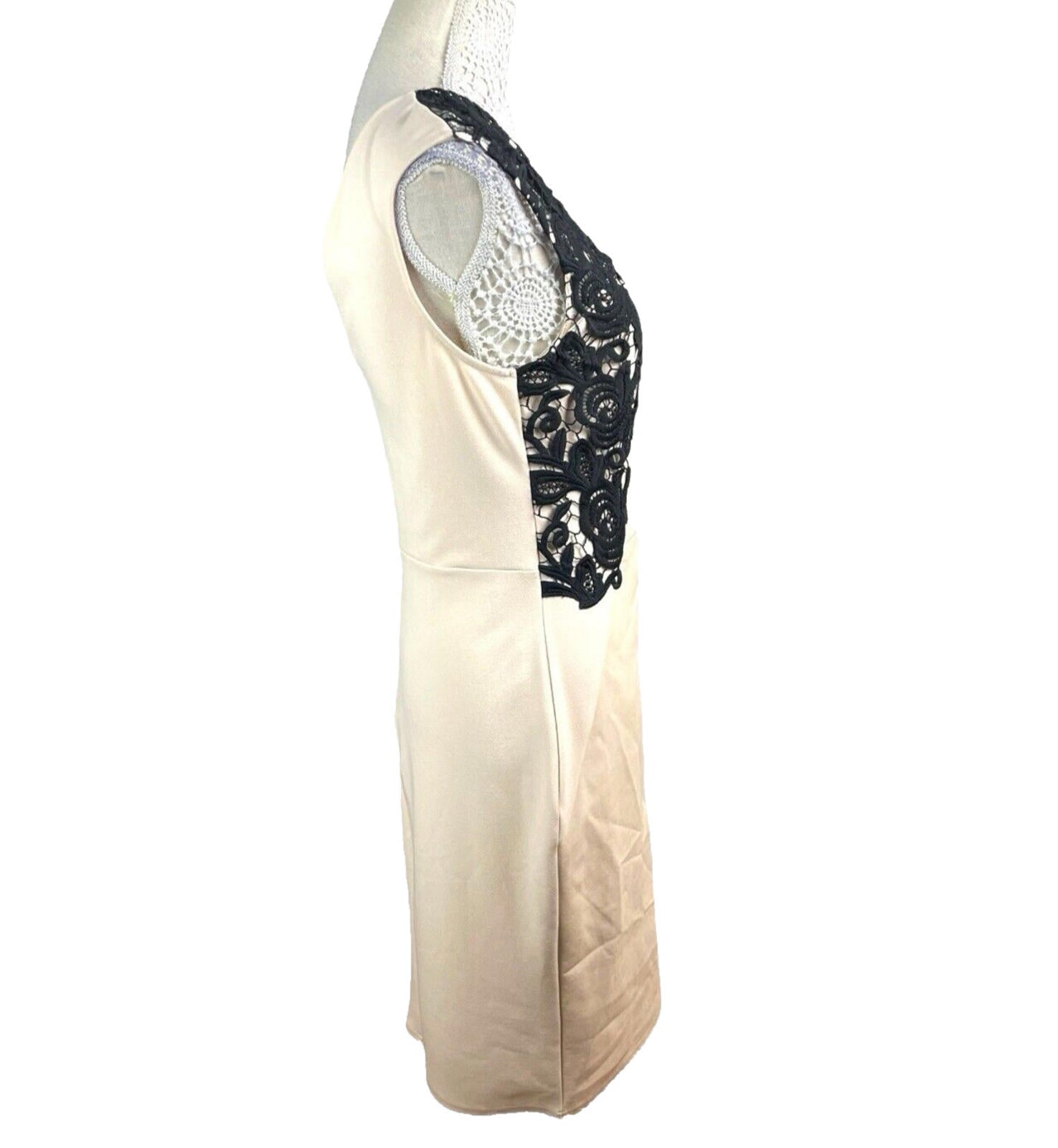 Lypsy Michelle Keegan Cream Midi Dress Women’s UK Size 14 PU Panel Lace Neck