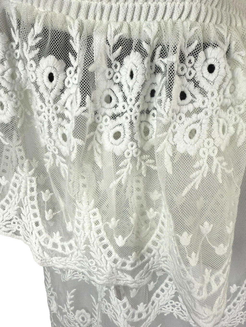 New Look Off Shoulder Blouse Women’s UK Size 10 White Lace Trim Shirred Bardot