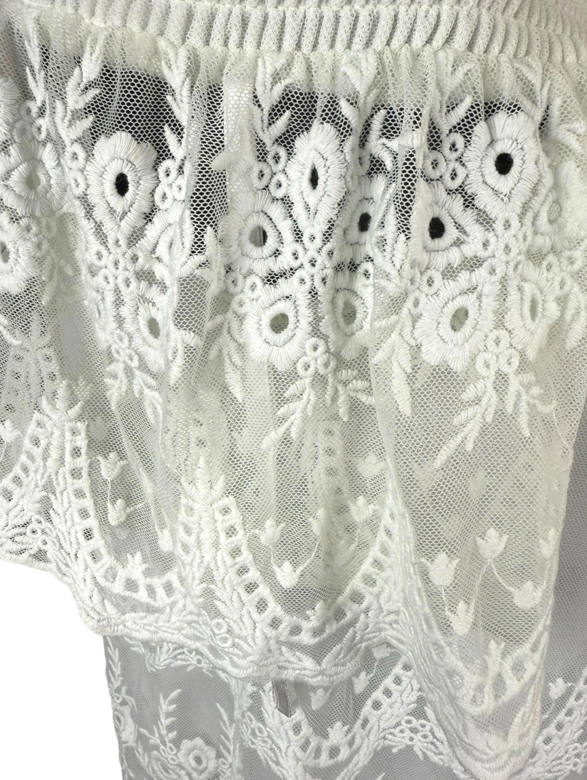 New Look Off Shoulder Blouse Women’s UK Size 10 White Lace Trim Shirred Bardot