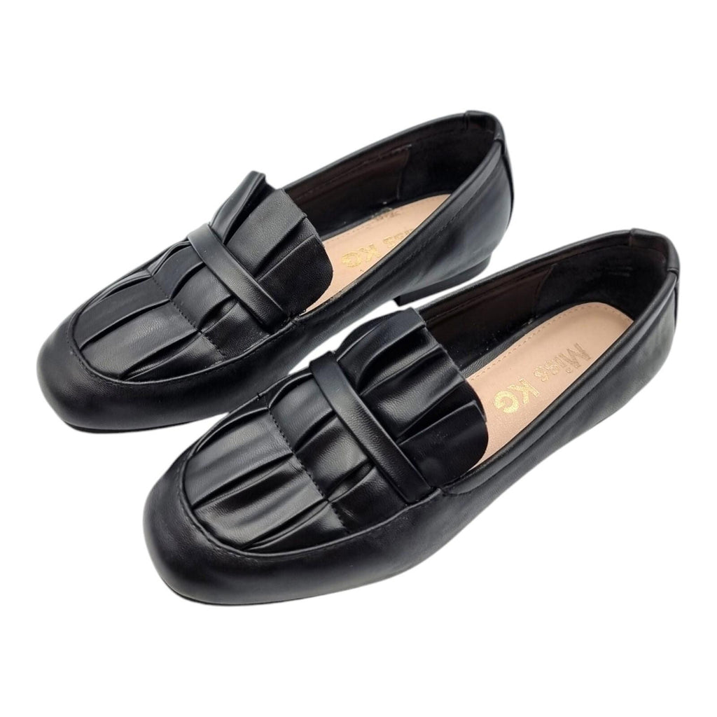 Miss KG Black Slip On Flat Shoes Flats Pleated Nicky Design Women's UK Size UK 3