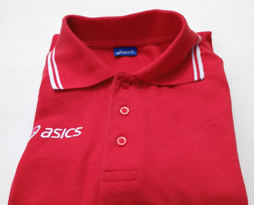 Asics Polo Shirt Men's UK Size S Red Short Sleeve Embroided Logo Cotton Blend