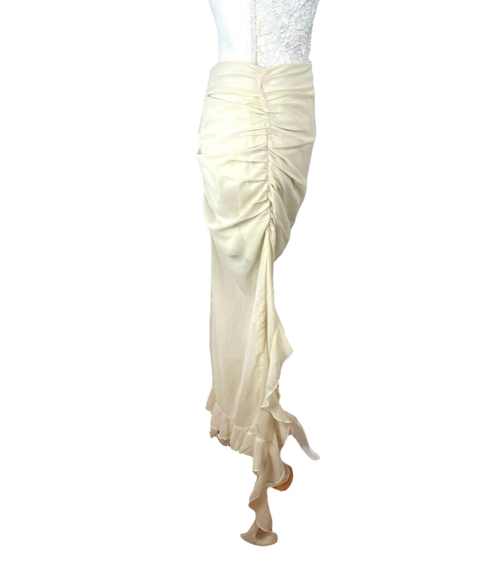 Pretty Little Thing Midaxi Skirt Beige Chiffon Ruffle Detail Women's UK Size 8