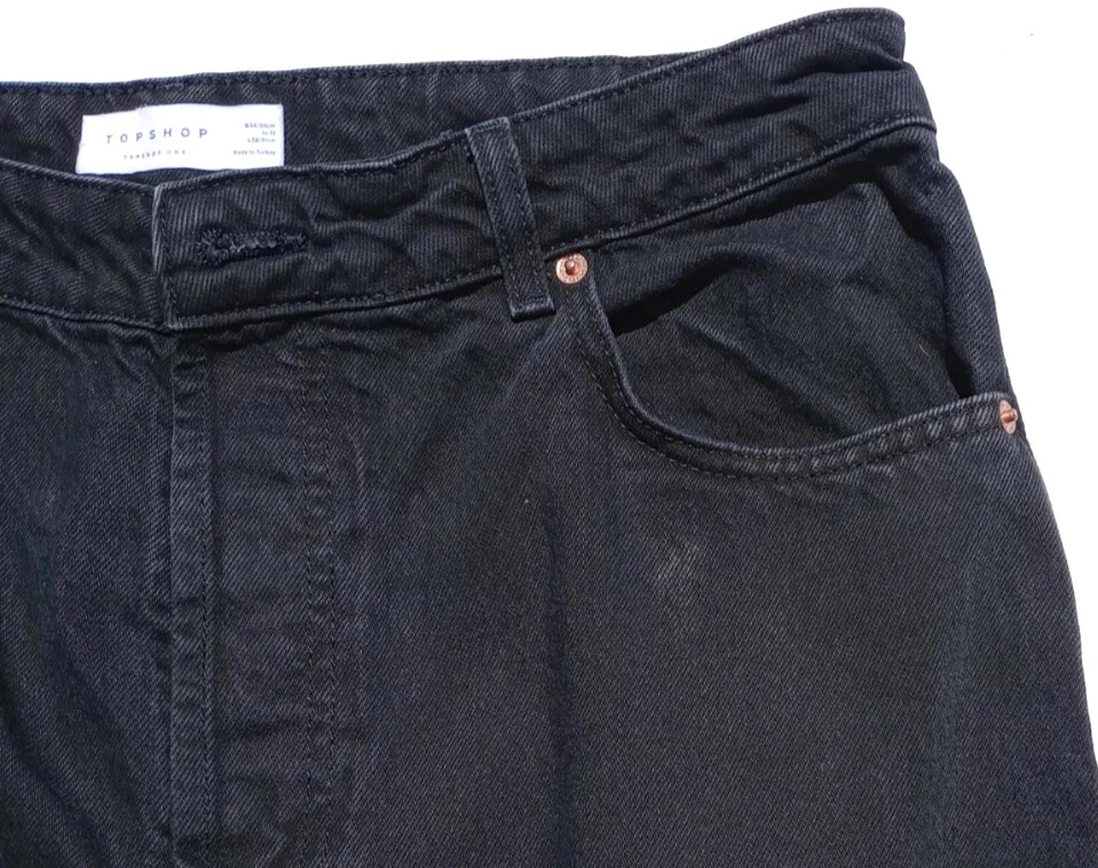 Topshop Jeans Men's UK Size 34" Waist 32" Leg Black 100% Cotton 5 Pocket Design