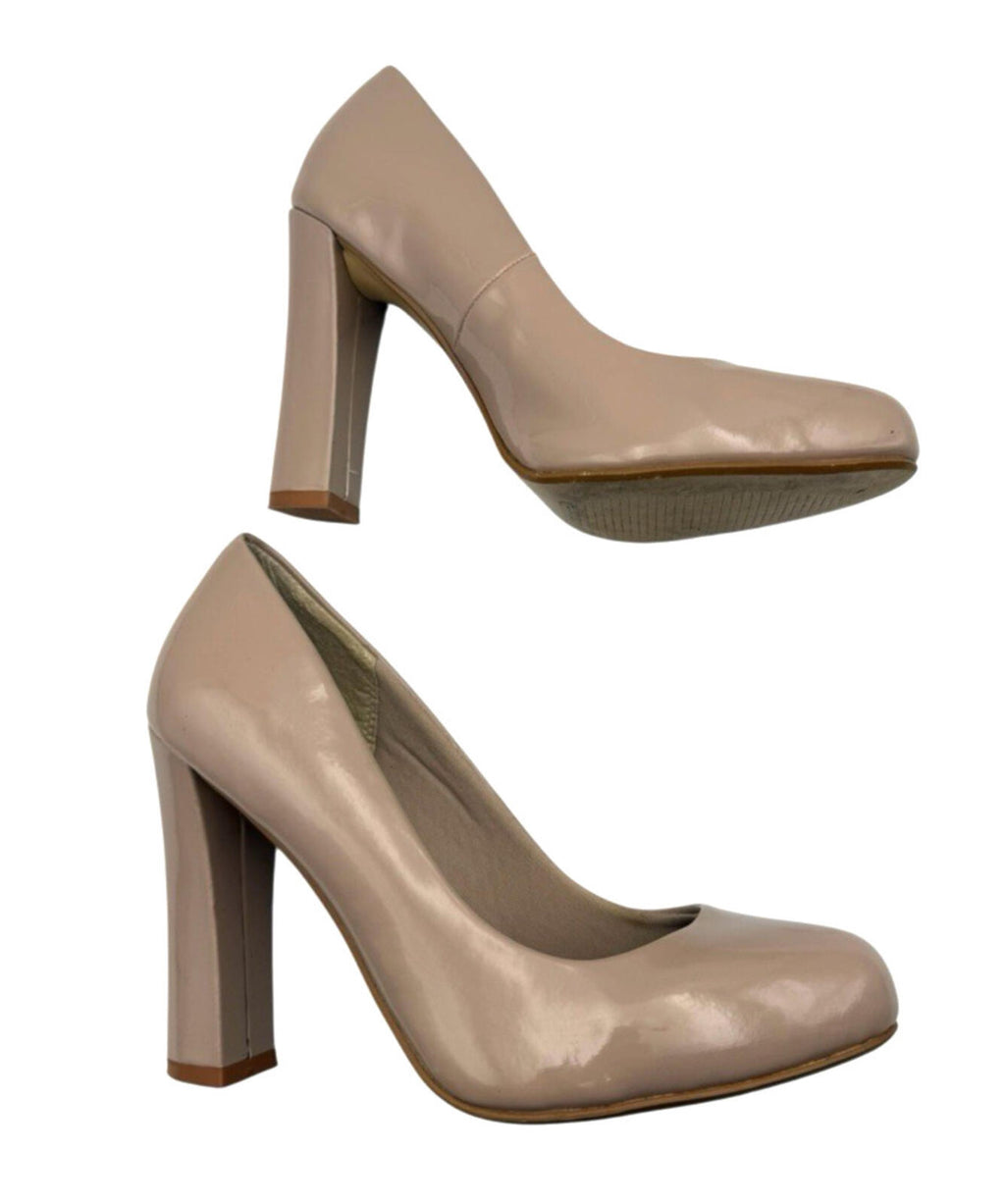 Next Get The Look Block Heel Shoes Women’s UK Size 6 Beige Patent Leather Nude