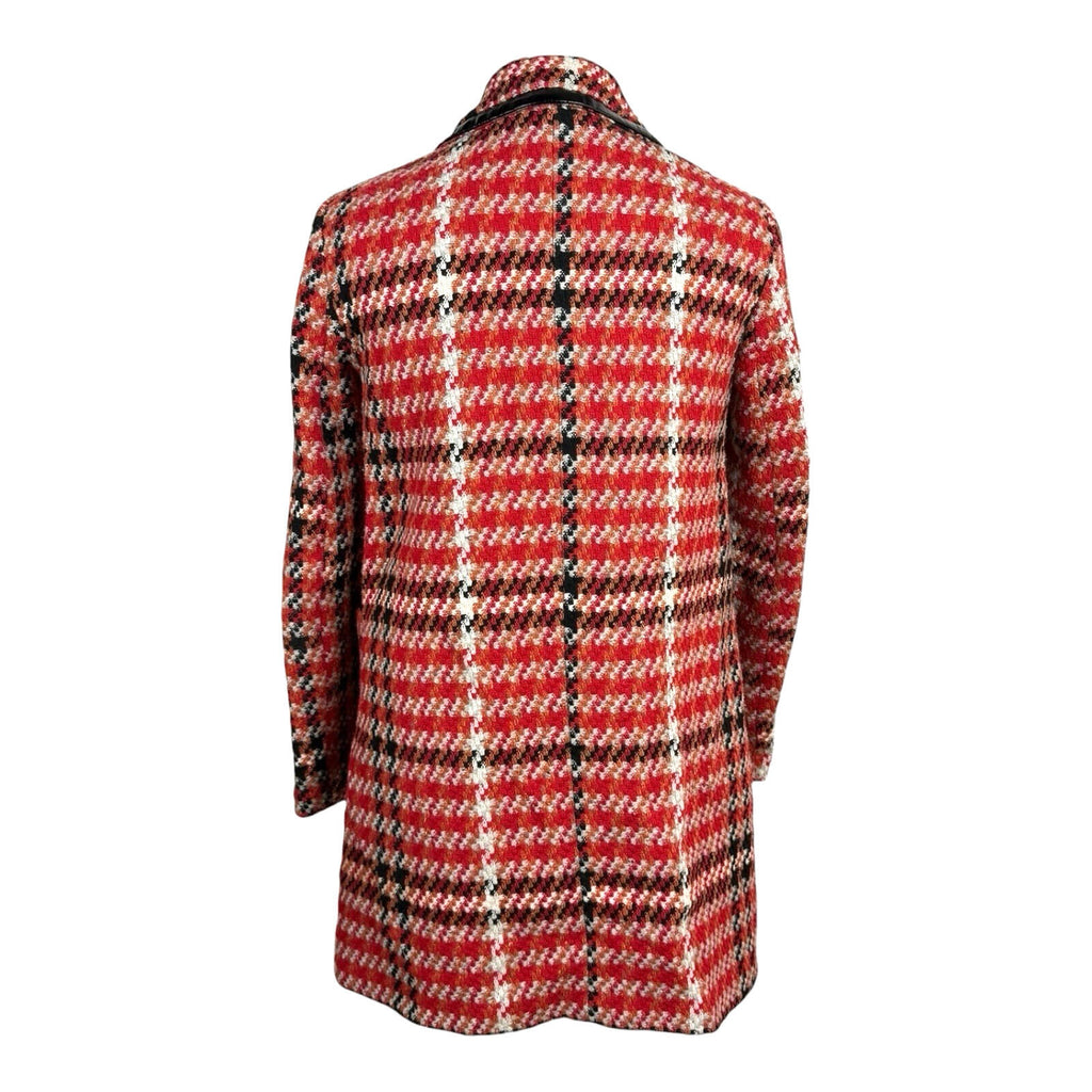 Topshop Red Check Overcoat Women’s UK Size 8 Collared Pockets Lined Button Up
