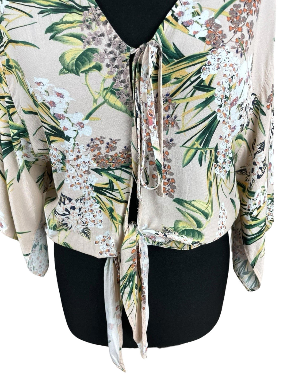 River Island Floral Croptop Tie Front 3/4 Sleeve Pastel Women’s UK Size 12