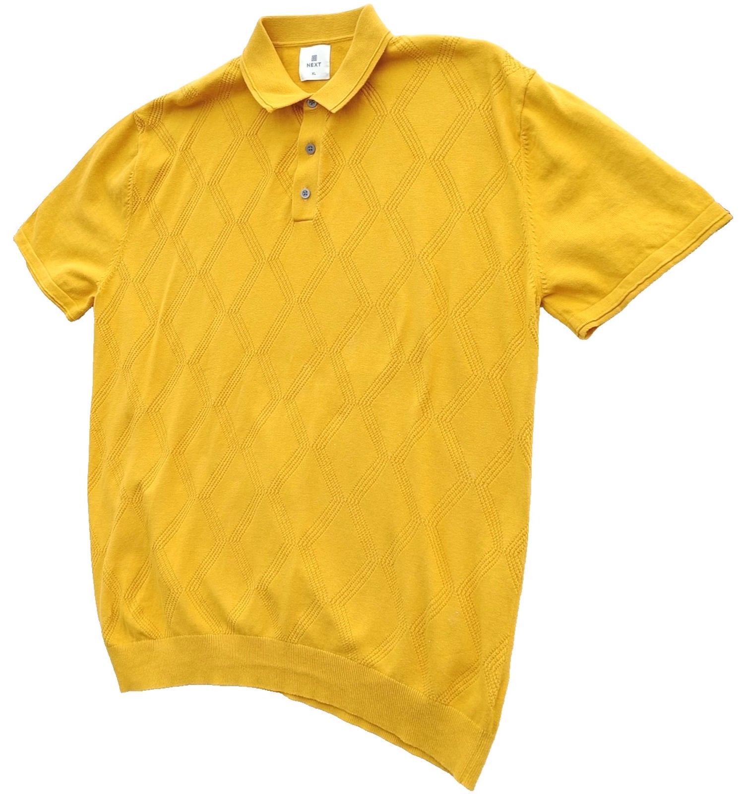 Next Knit Polo Shirt Men's UK Size XL Yellow Short Sleeve 100% Cotton Summer