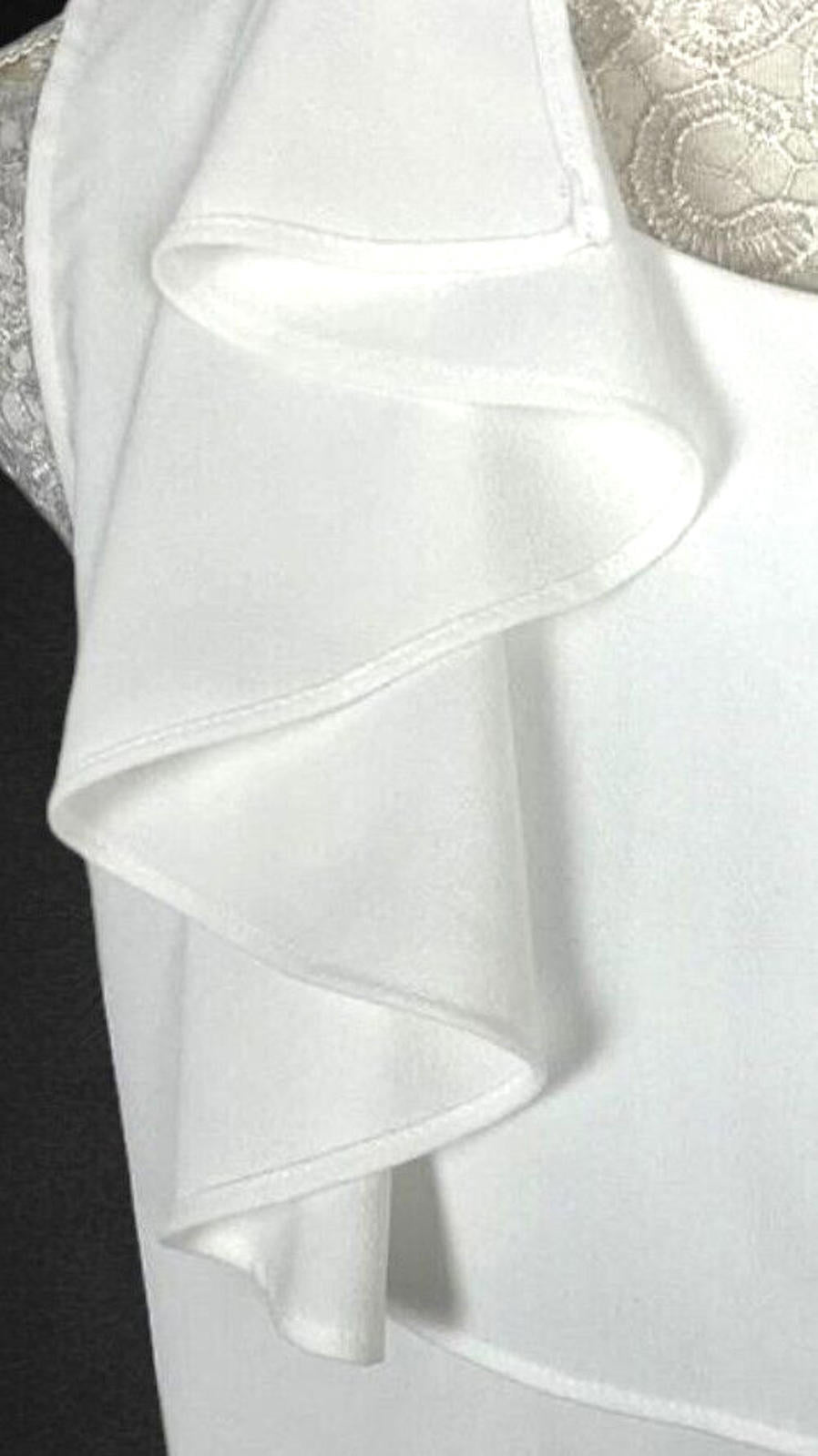 Zara Vest Top Blouse White Satin Ruffled Collar Women's UK Size M