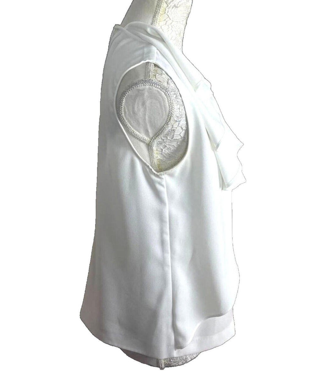 Zara Vest Top Blouse White Satin Ruffled Collar Women's UK Size M