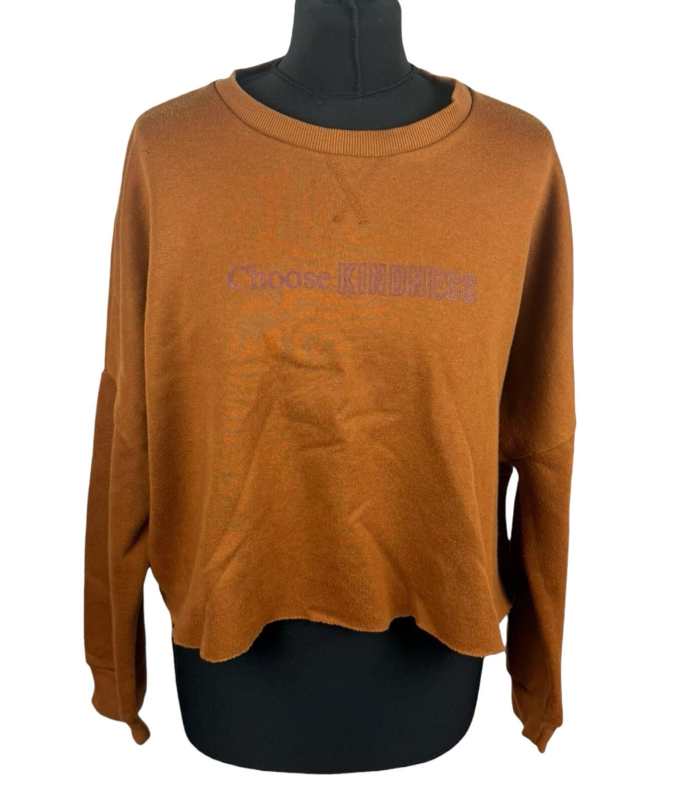 Primark Cropped Sweater Jumper Women's UK Size 14-16 Choose Kindness Logo Brown