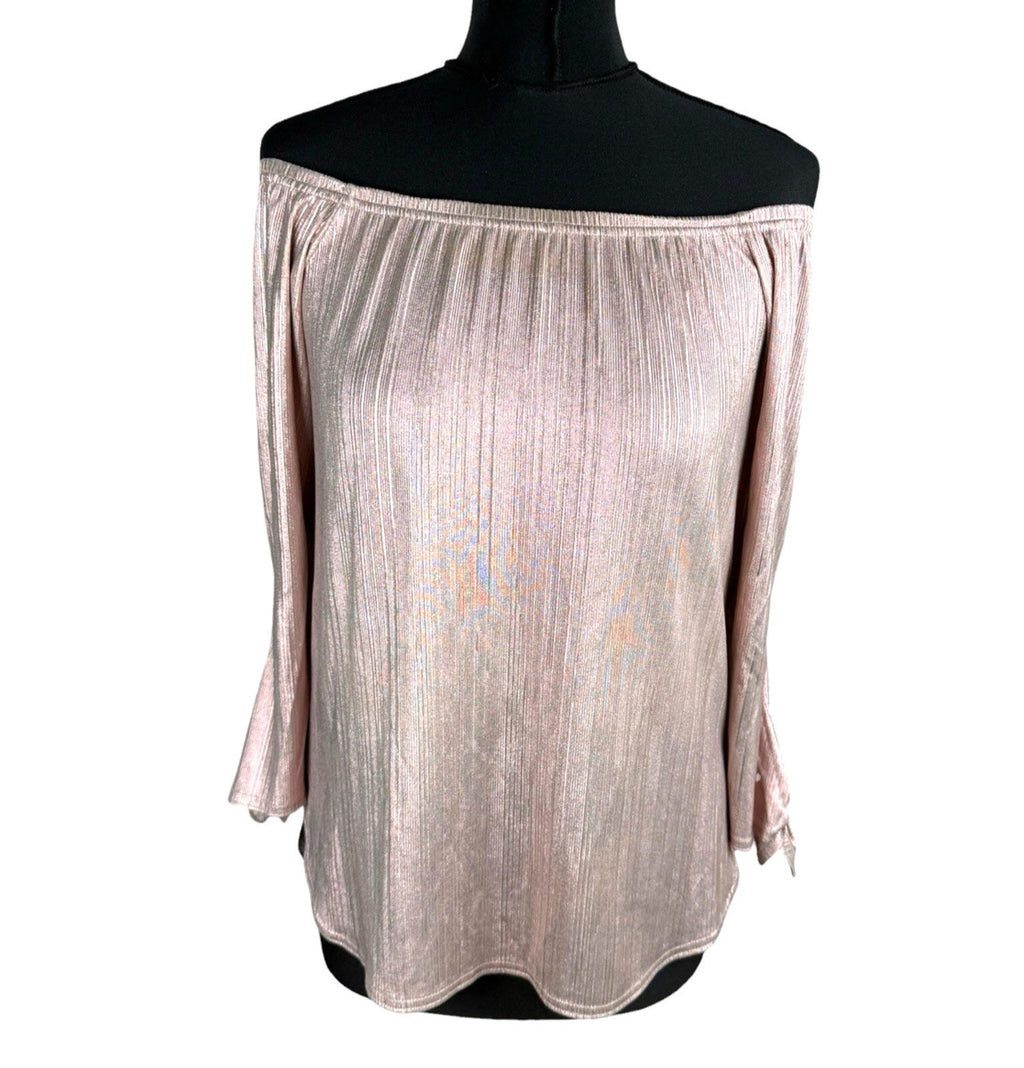 New Look Metallic Top Women’s UK Size 10 Off Shoulder 3/4 Sleeve Rose Gold
