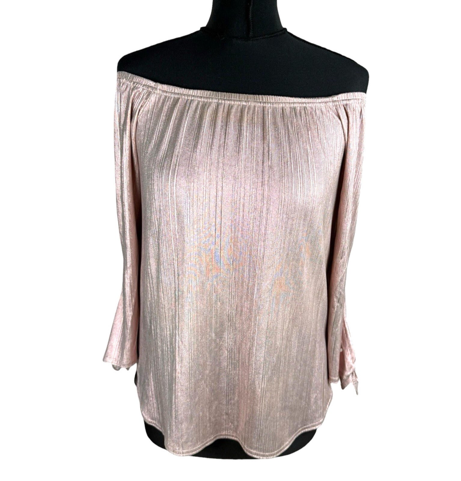New Look Metallic Top Women’s UK Size 10 Off Shoulder 3/4 Sleeve Rose Gold