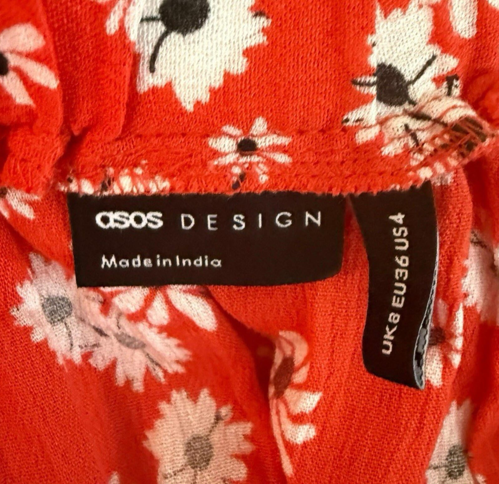 ASOS Square Neck Crinkle Smock Top Women’s UK Size 8 Red Floral Elasticated Cuff