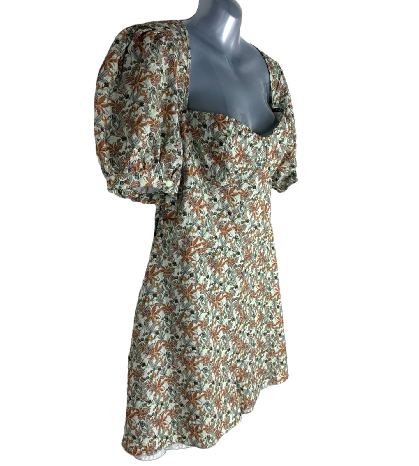 Pretty Little Thing Floral Playsuit Backless Puff Sleeve Women’s UK Size 16