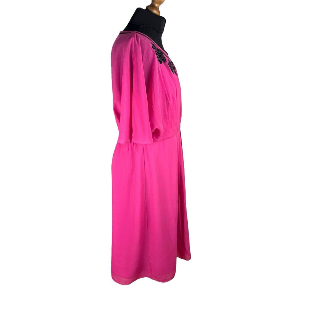 Monsoon Bright Pink Chiffon Midi Dress Beaded Women’s UK Size 16