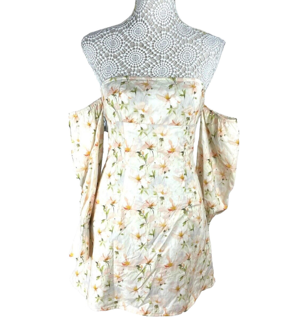 Pretty Little Thing Mini Dress Floral Off Shoulder Women's UK Size 8