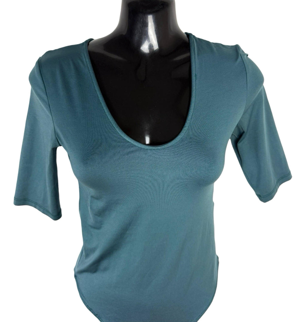 Primark Stretch Bodysuit Top Women’s UK Size XS 3/4 Sleeve Dark Green