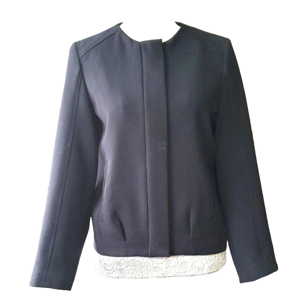 Top Shop Black Crop Jacket Pockets Zip Front Women's UK Size 8