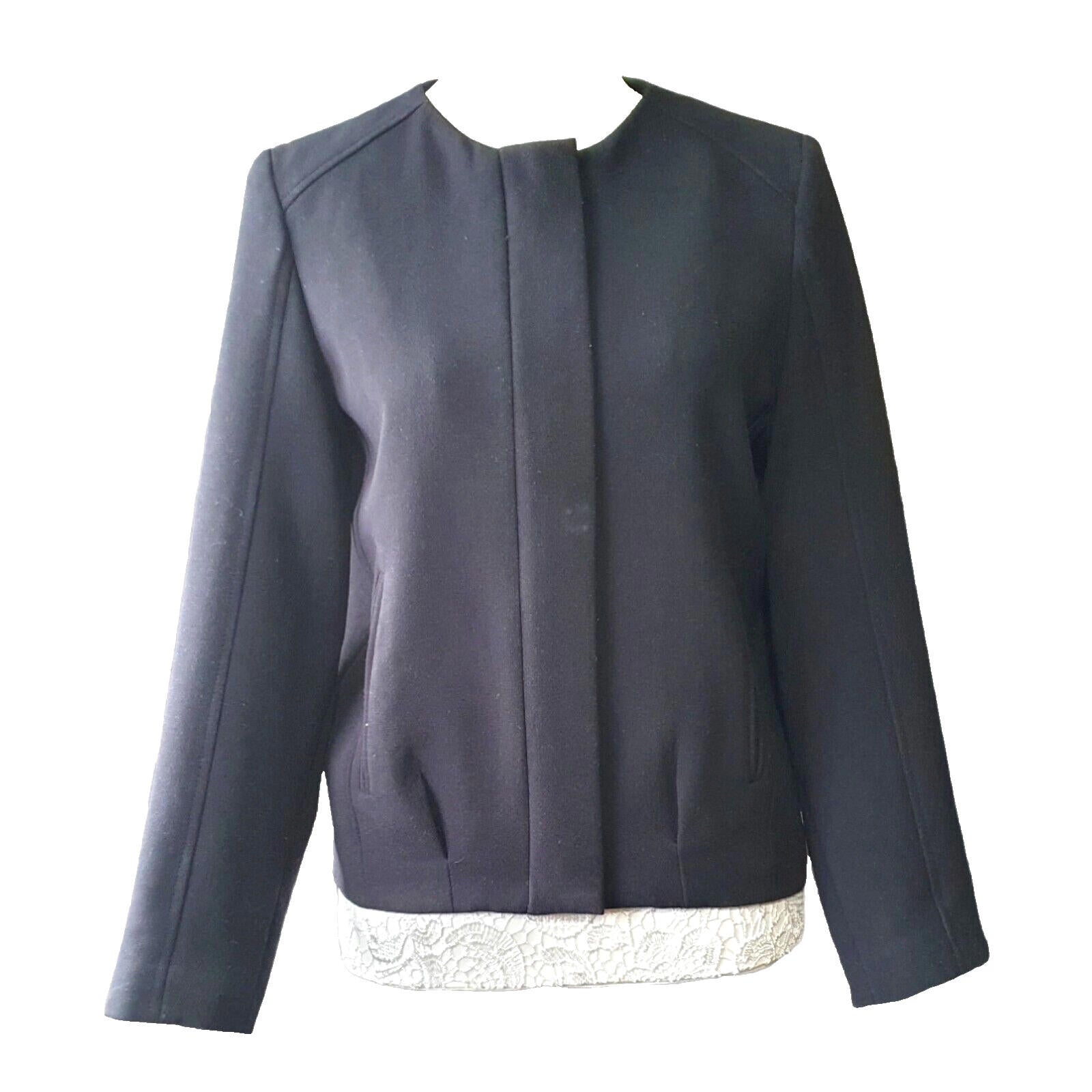 Top Shop Black Crop Jacket Pockets Zip Front Women's UK Size 8