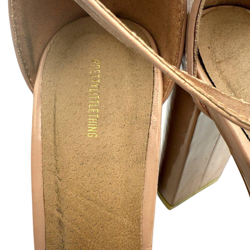 Pretty Little Thing Block Heel Shoes Women’s UK Size 4 Open Toe Nude