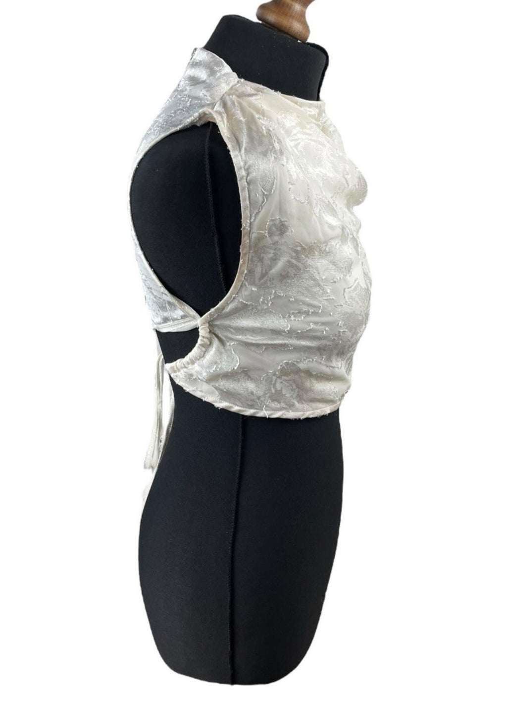Pretty Little Thing Cream Satin Croptop High Neck Tie Back Women’s UK Size 8