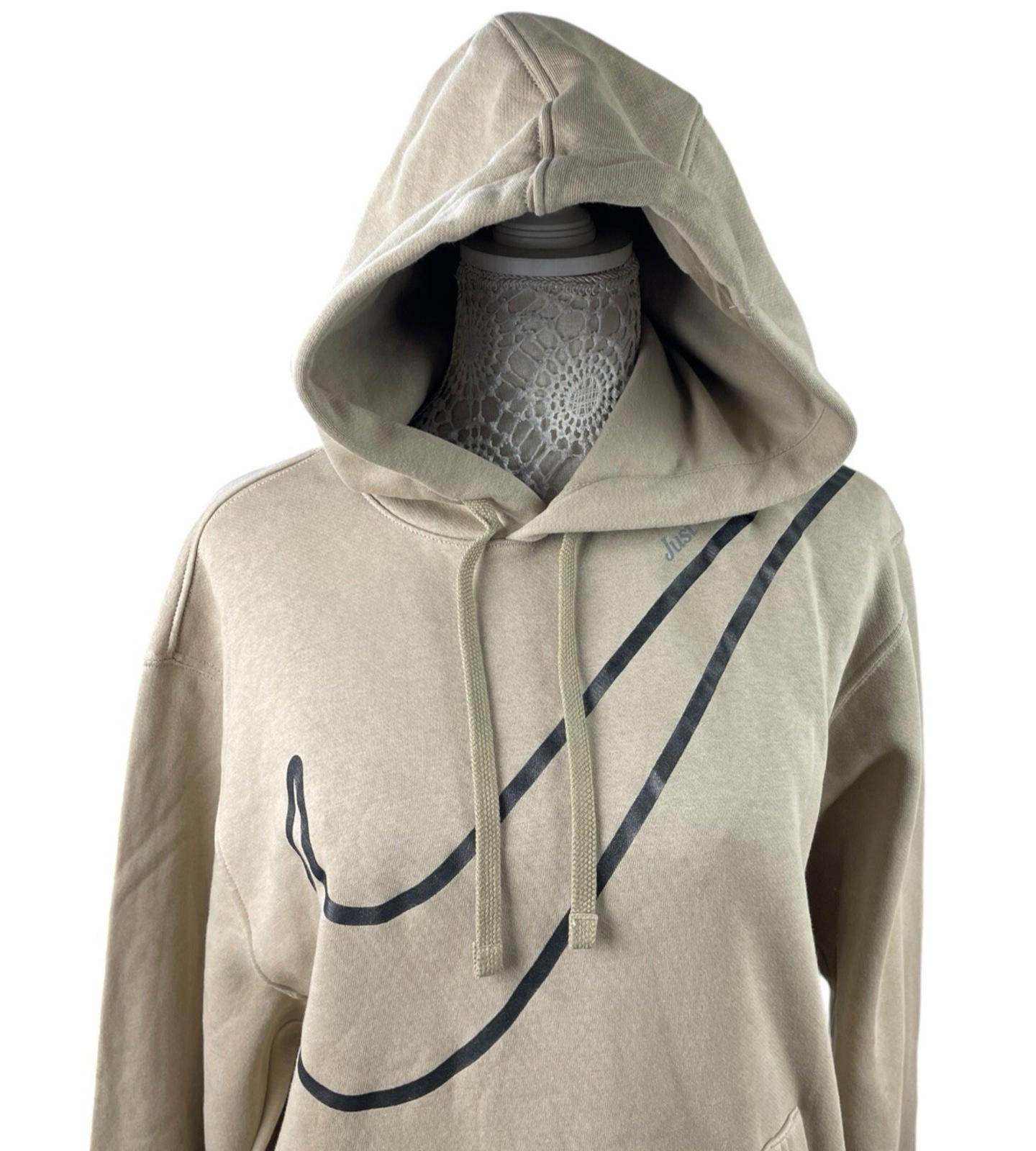 Nike Swoosh Hoodie Fleece Lined Jersey Beige Stone Women’s UK Size S