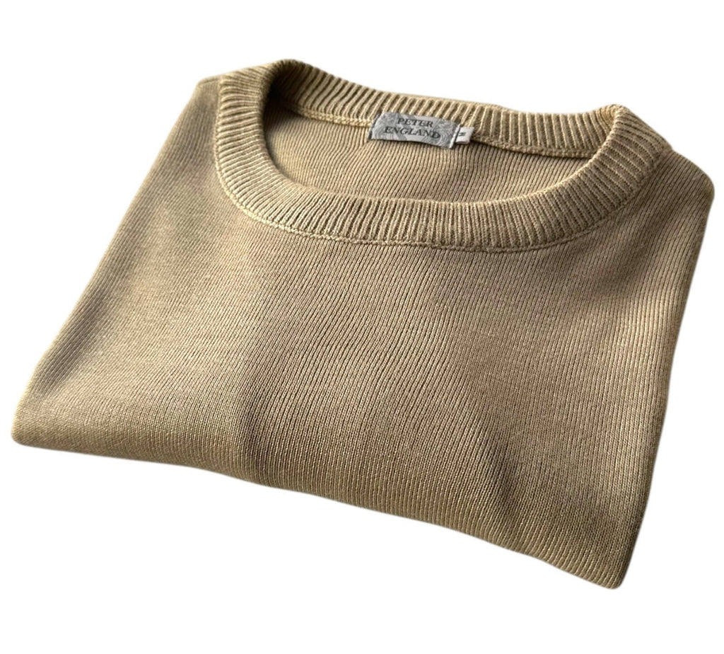 Peter England Jumper Men's UK Size M Beige Long Sleeve Knit Crew Neck