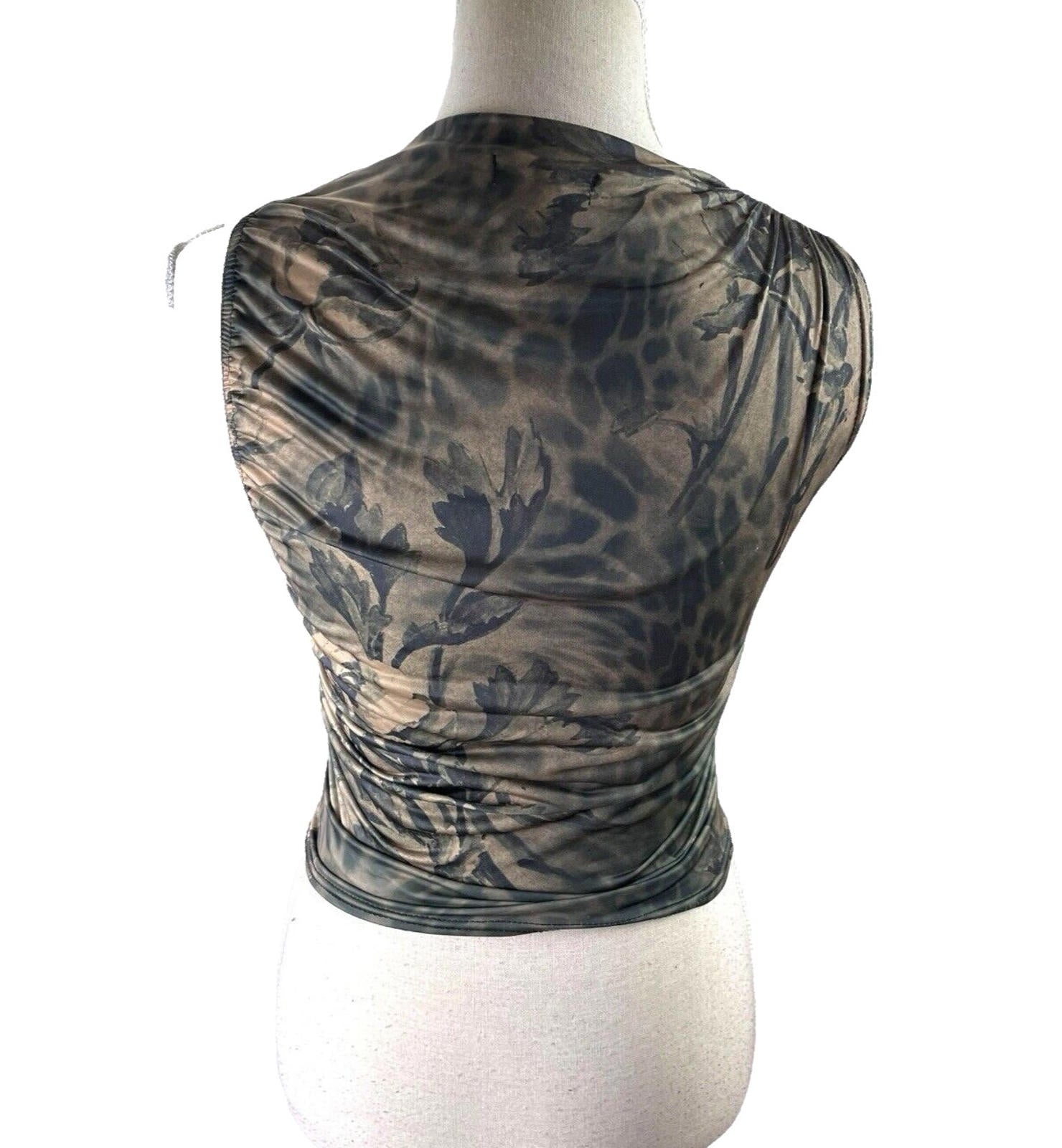 Pretty Little Thing Kahki Satin Tank Top High Neck Stretch Women’s UK Size 8