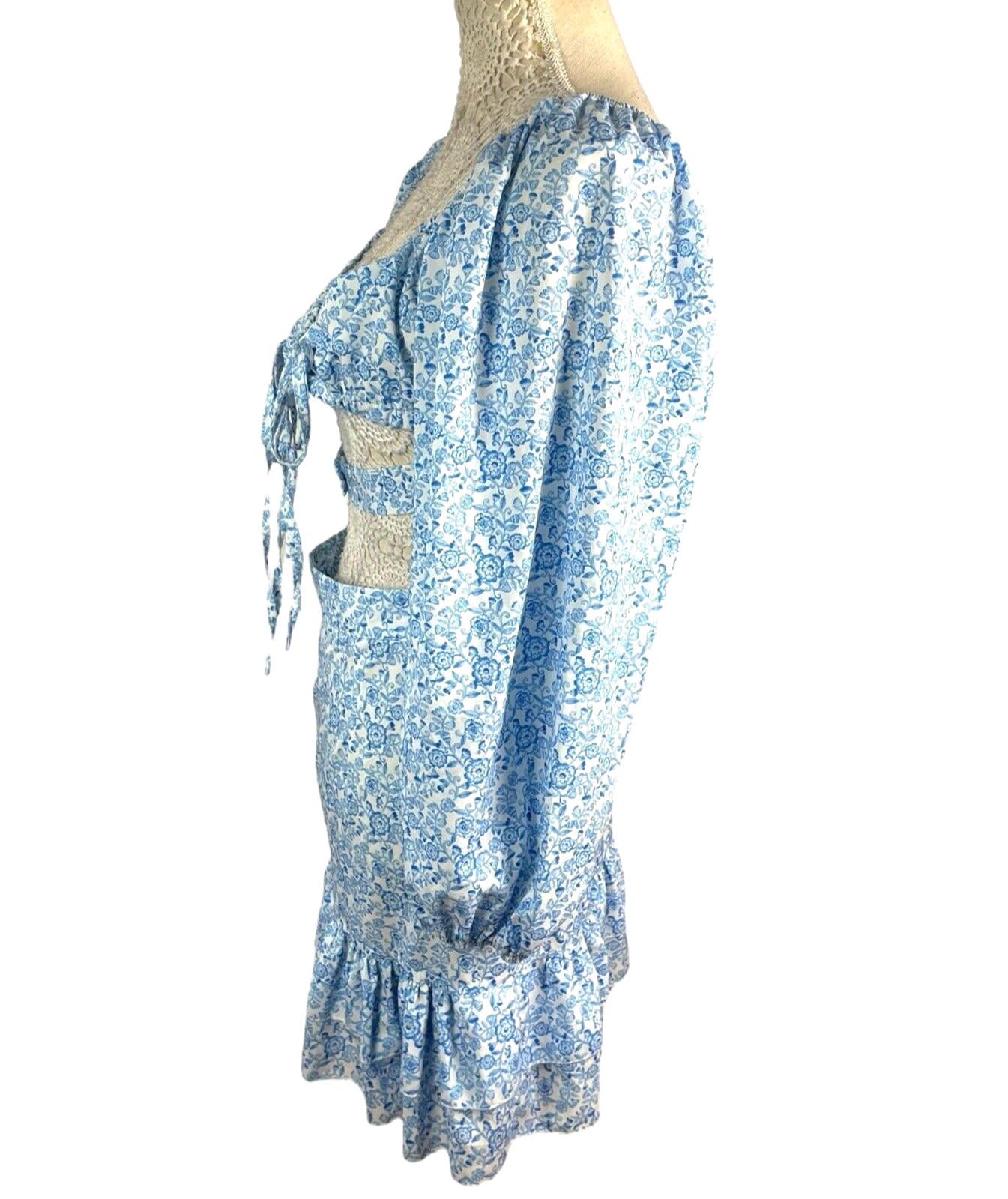 Boohoo Floral Skirt Co Ord Set High Waist Blue & White Women’s UK Size 10