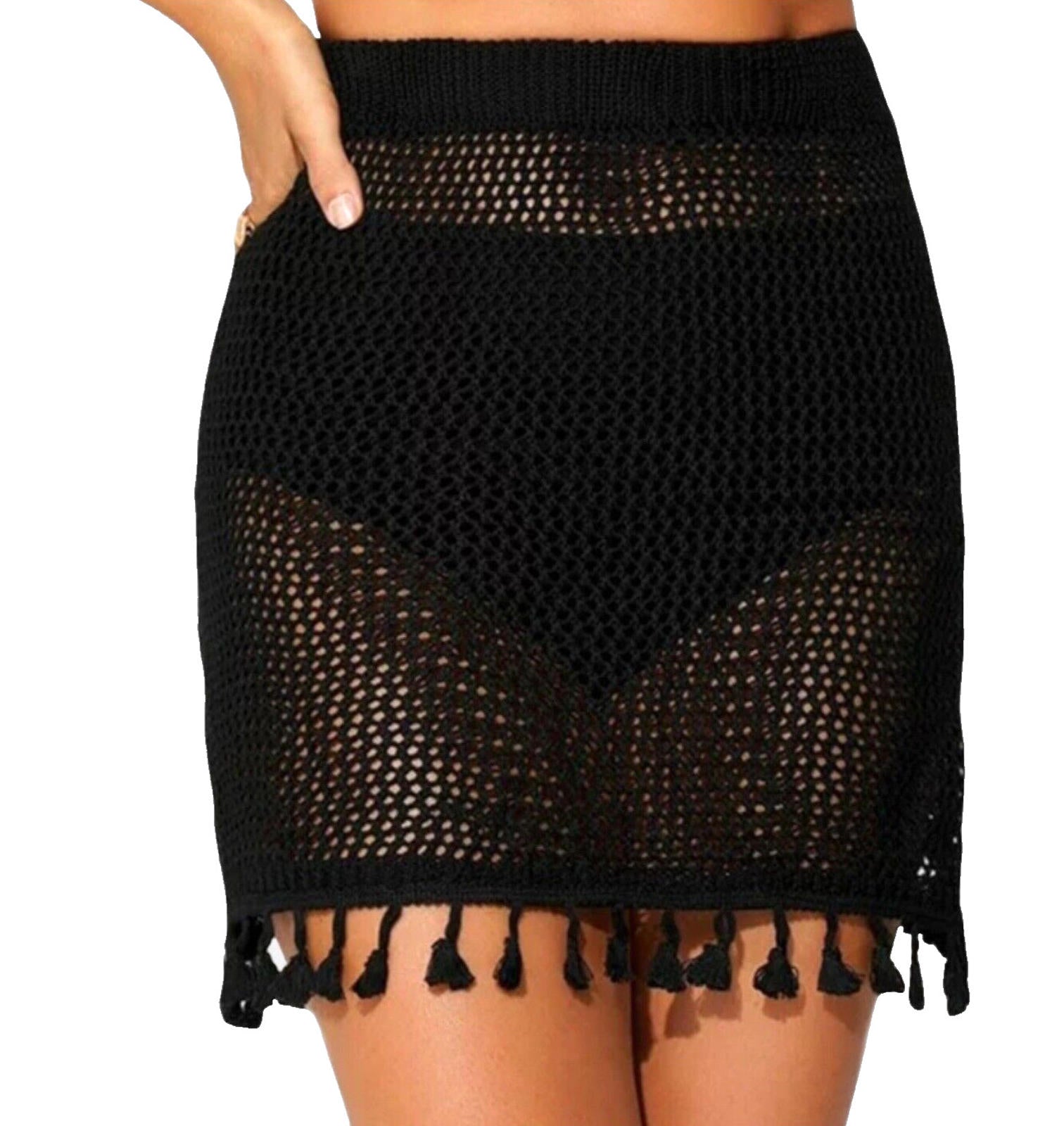 Mesh Crochet Beach Cover Up Mini Skirt Summer Holiday Women's UK Size XL