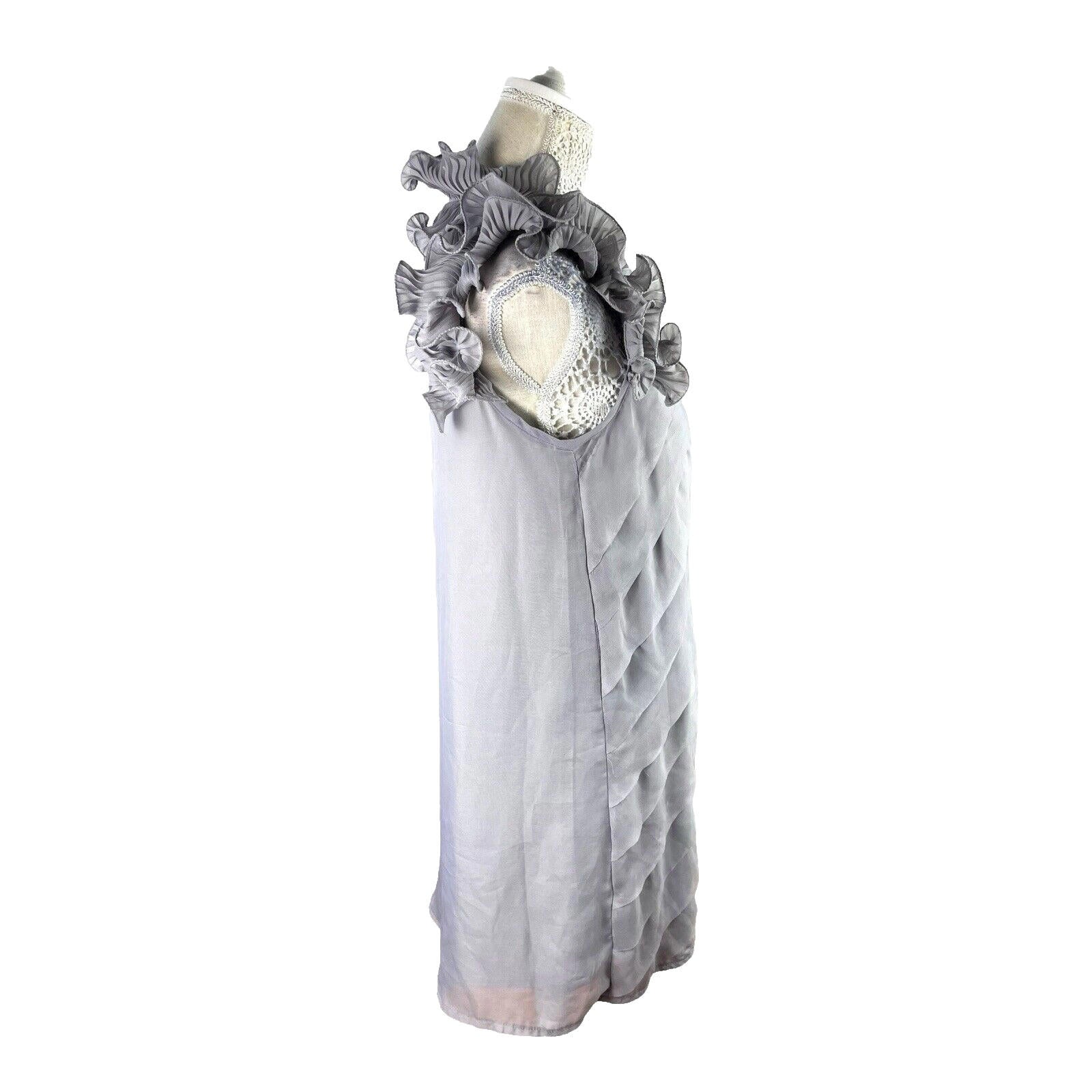 Miso Grey Chiffon Mini Dress Occasion Exaggerated Frill Women’s UK Size 12
