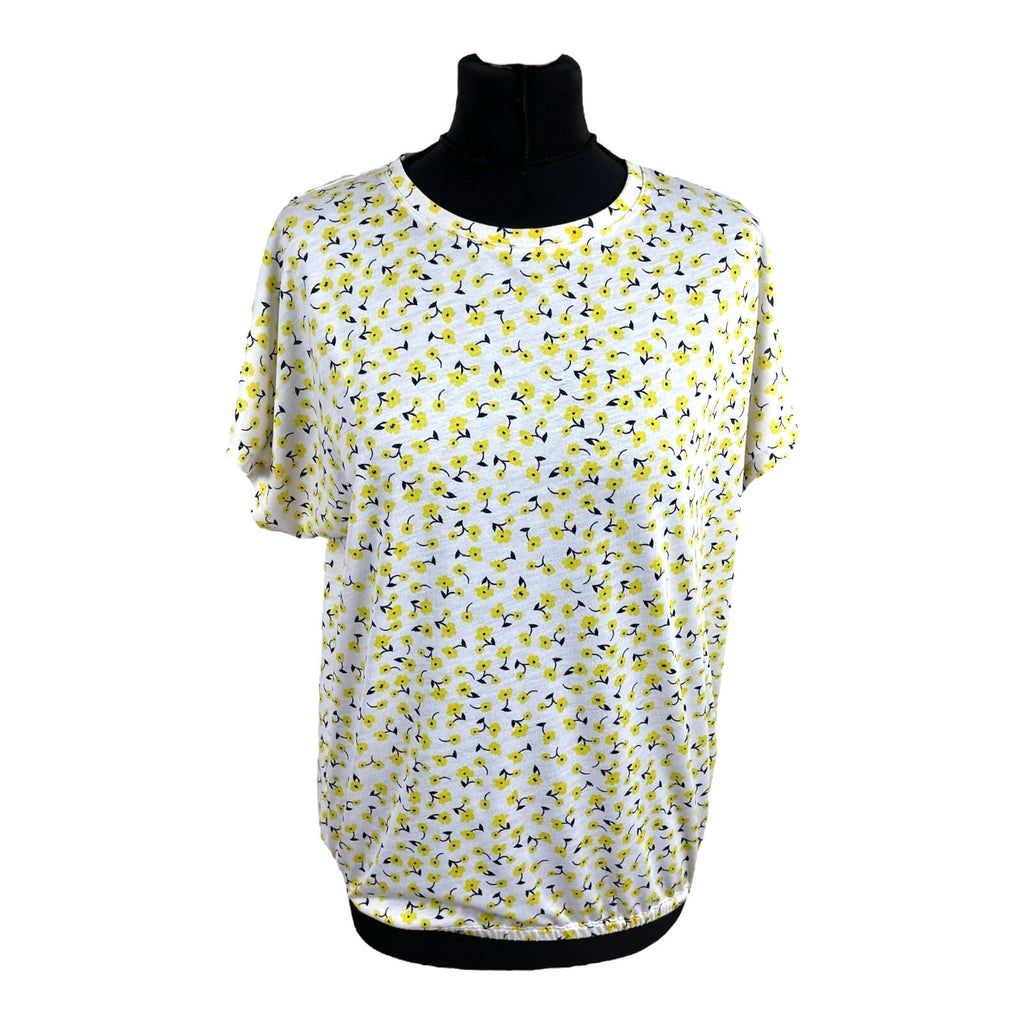 Marks & Spencer White Yellow Floral T-Shirt Blouse Women’s UK Size 14 Crew Neck