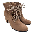Laura Mode Beige Suede Lace Up Ankle Boots Women's UK Size 6.5 Block Heel Zip