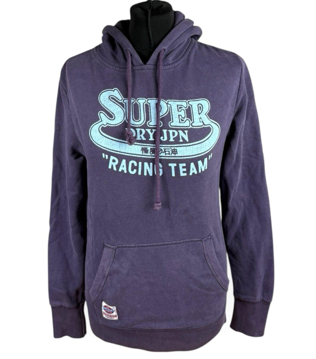 Super Dry Hoodie Women’s UK Size S Logo Print Fleece Lined Jersey Purple