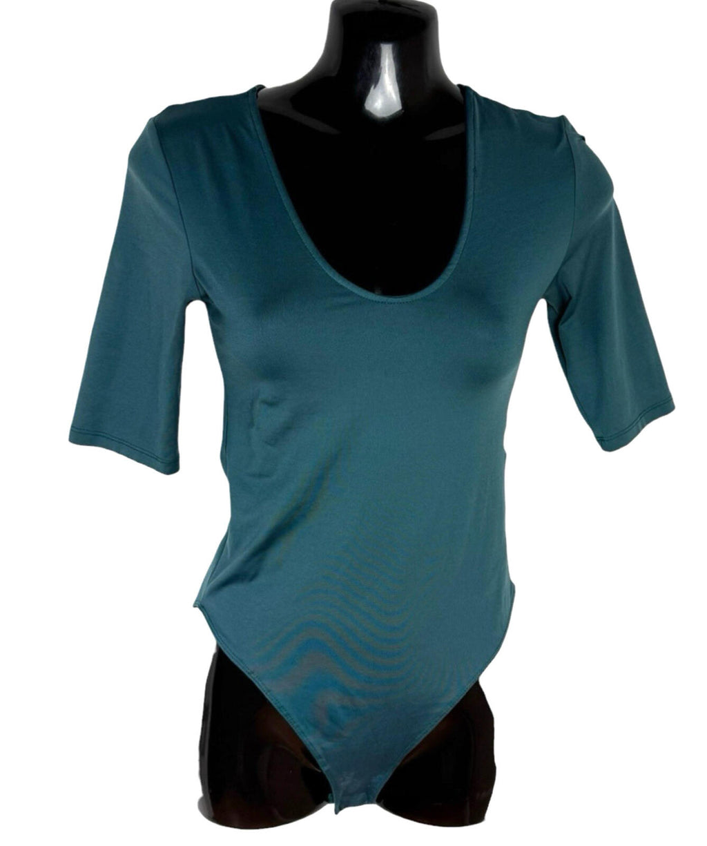 Primark Stretch Bodysuit Top Women’s UK Size XS 3/4 Sleeve Dark Green